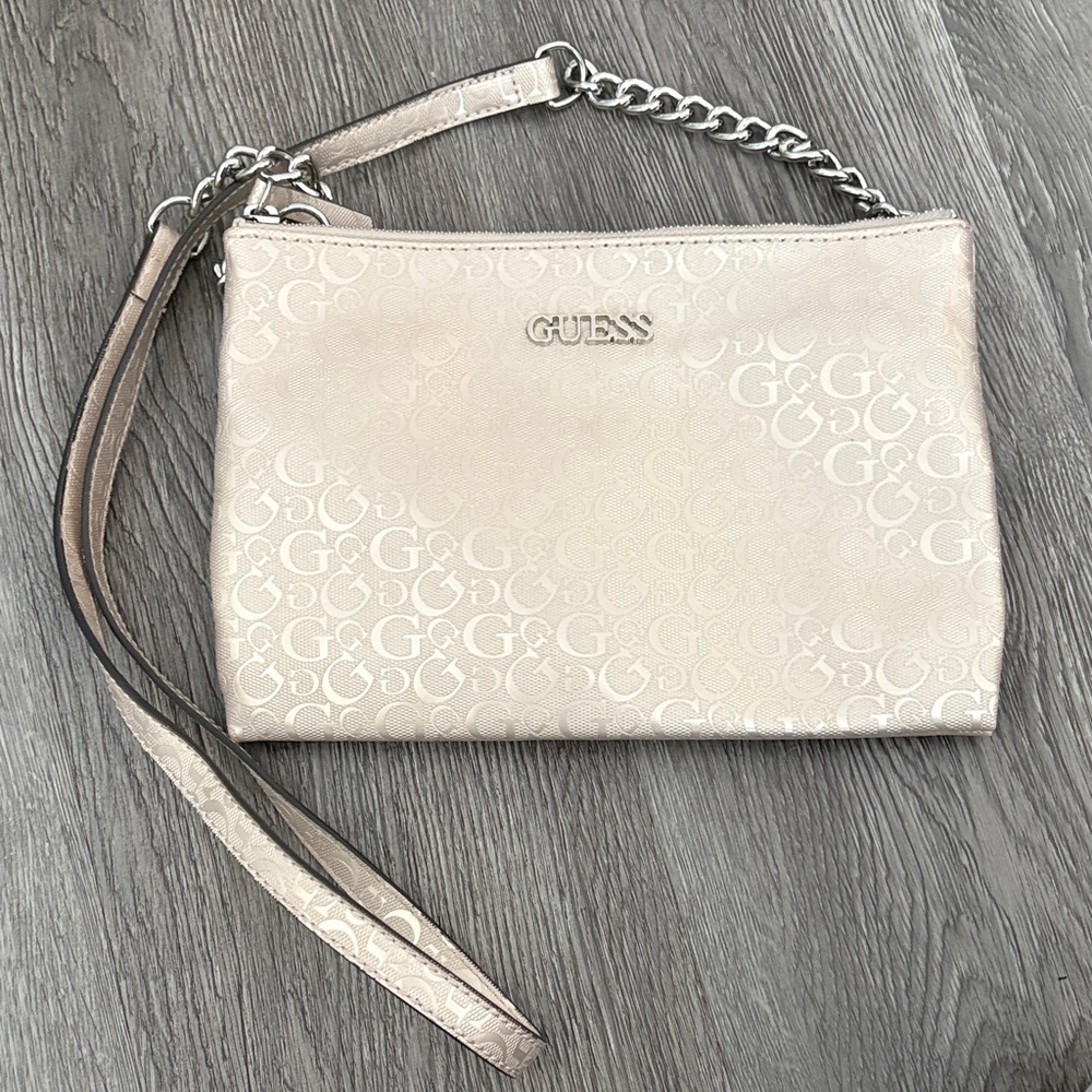 GUESS Beige Wristlet with Chain Strap